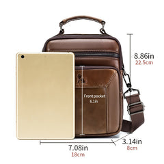 Men's Cowhide One Shoulder Bag Vertical Square Top Layer Cowhide Bag