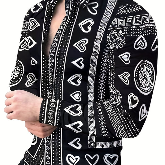 Men's Paisley Printed Casual Long Sleeve Shirt