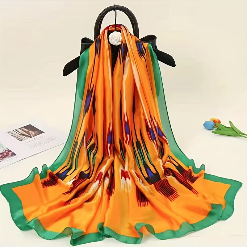 Peacock Feather Print Satin Scarf Thin Shawl Head Wrap