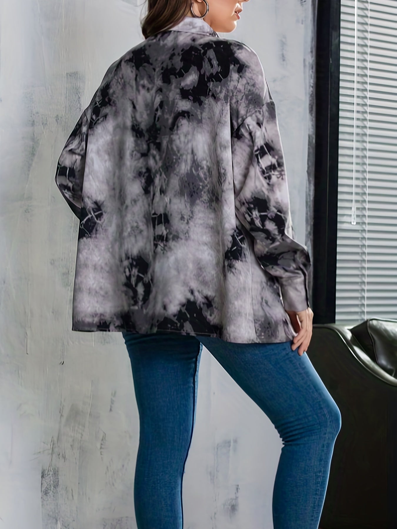  Tie Dye Long Sleeve Button Up Blouse