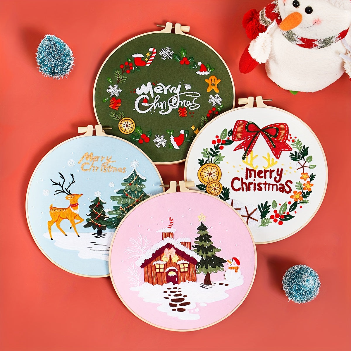 5pcs Embroidery Kit Merry Christmas DIY Adult Beginner Hoop 20 07 Cm
