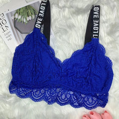 Plus Size Sexy Bra Women's Plus Letter Tape Floral Lace Wireless Bralette