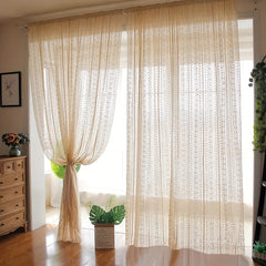 Japanese Style Hollow Striped Sheer Curtain Crochet Style Argyle Pattern