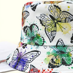 Colorful Butterfly Print Bucket Hat Reversible Cartoon Fisherman Cap