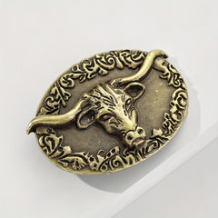 Vintage Bull Head Belt Buckle Unisex Oval Cowboy Cowgirl Belt