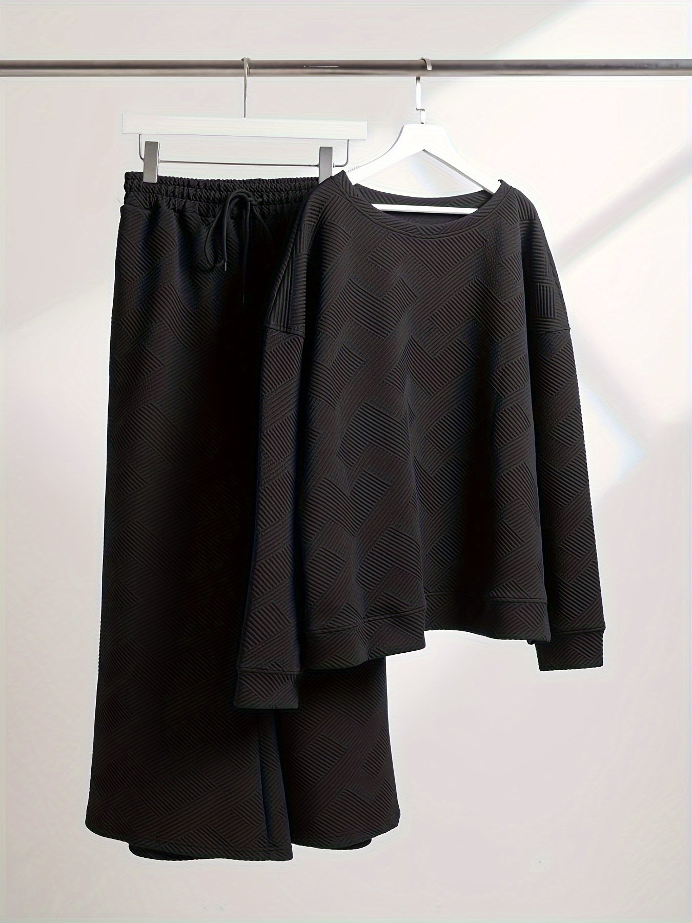  Women's Solid Top & Drawstring Pants 2 Piece Set