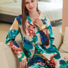 Colorblock Pajama Set Long Sleeve Top & Pants