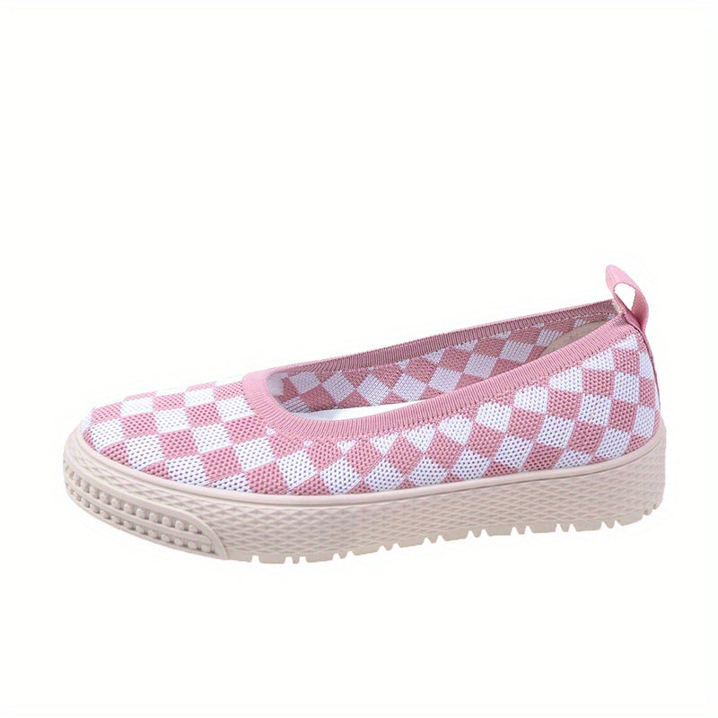 Women's Plaid Loafers Knit Slip On Shoes Comfortable Flats