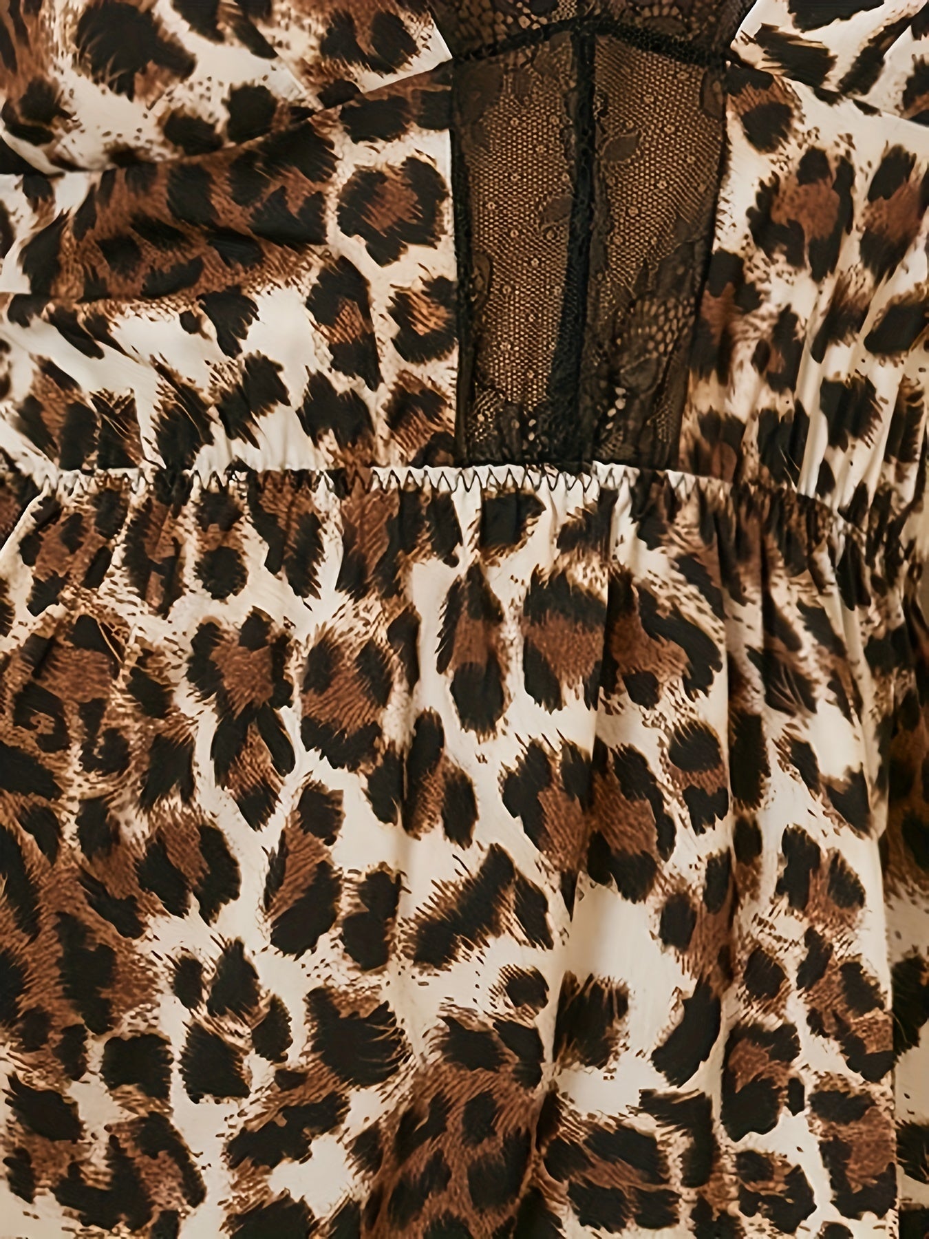 Leopard Side Split Nightdress Lace Trim V Neck Backless Sleep Dress