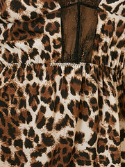 Leopard Side Split Nightdress Lace Trim V Neck Backless Sleep Dress