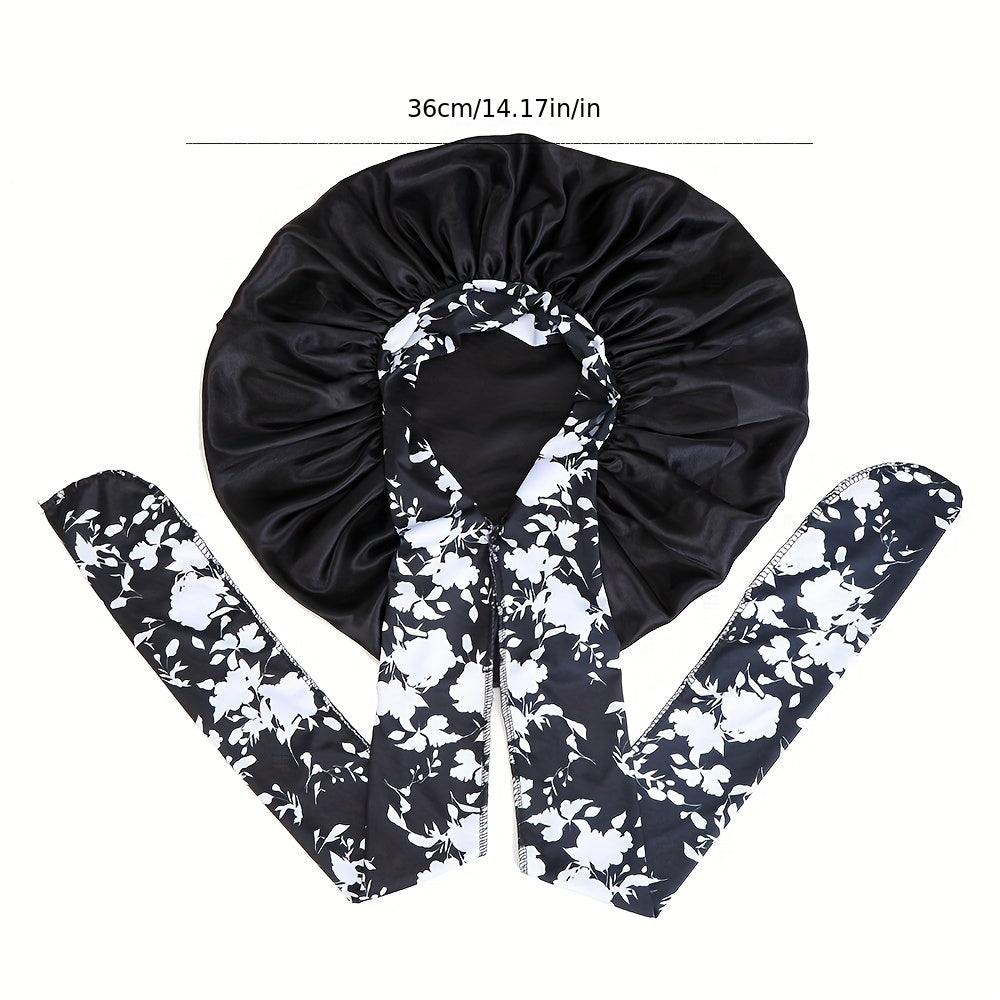 Boho Flower Print Satin Hair Bonnet for Women