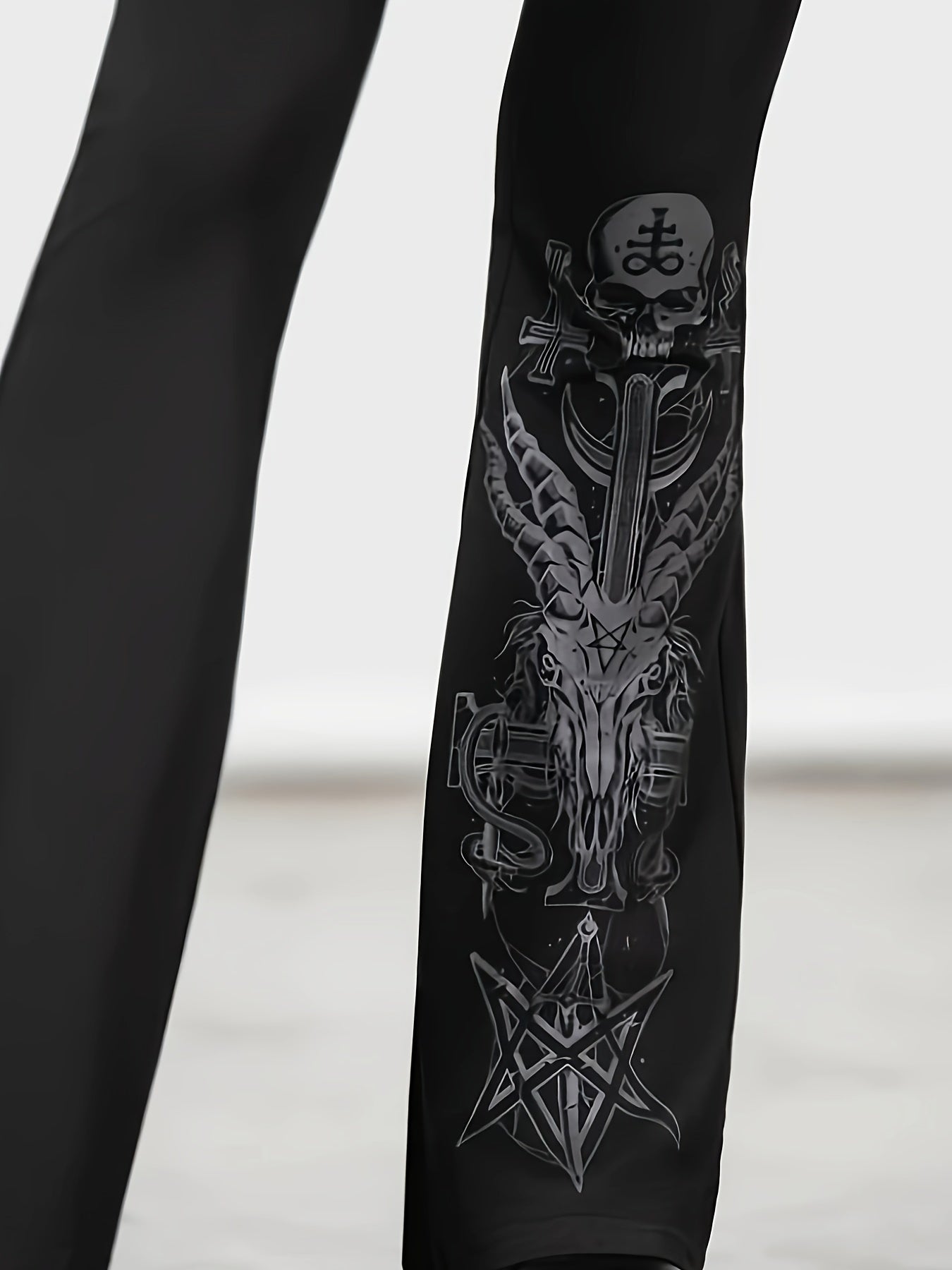 Gothic Pants Women's Plus Graphic Print Flared Leg Trousers