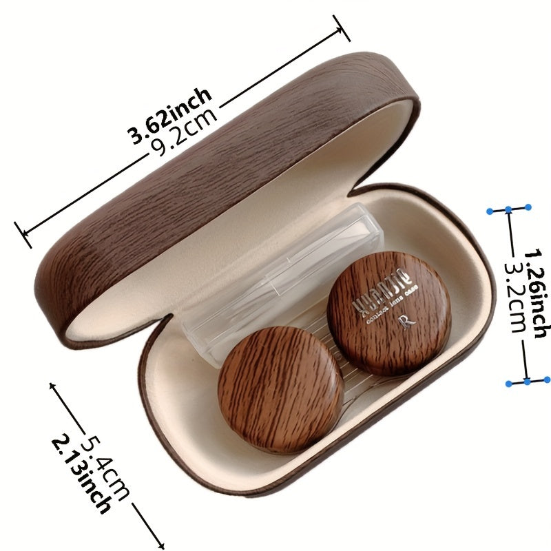 Wood Grain Lens Case with Mirror Storage Box