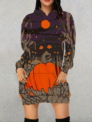 Women's Plus Monster & Pumpkin Print Hooded Sweatshirt Dress