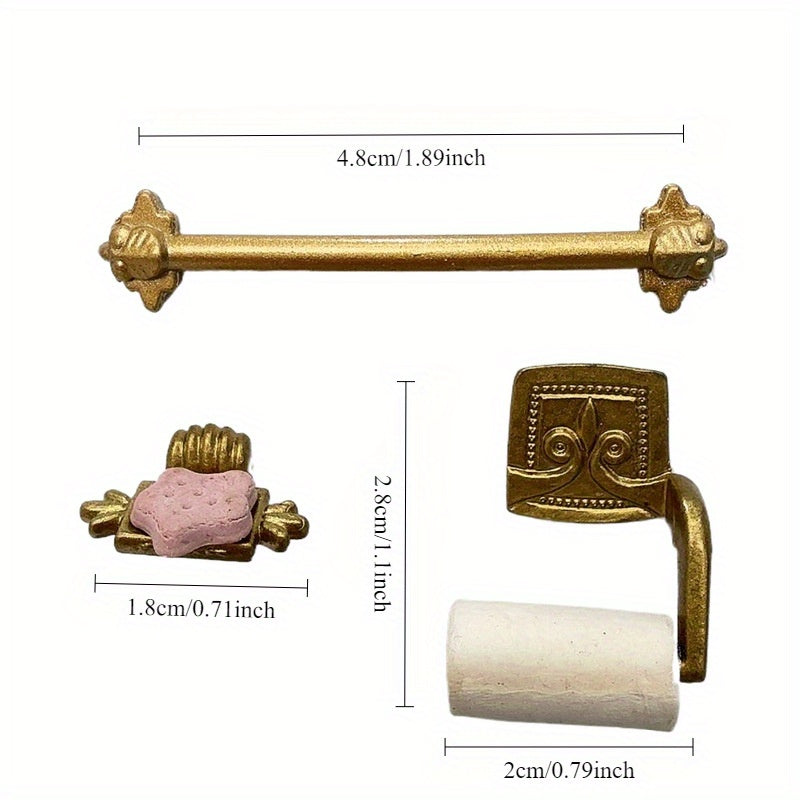1:12 Dollhouse Bathroom Towel Rack Soap Paper Holder Golden Baroque Style