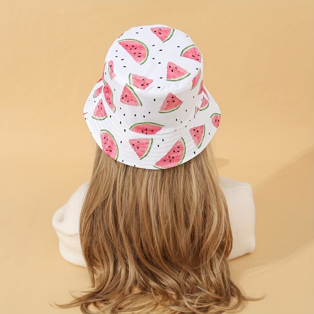 Watermelon Print Bucket Hat Reversible Cartoon Basin Hat Casual