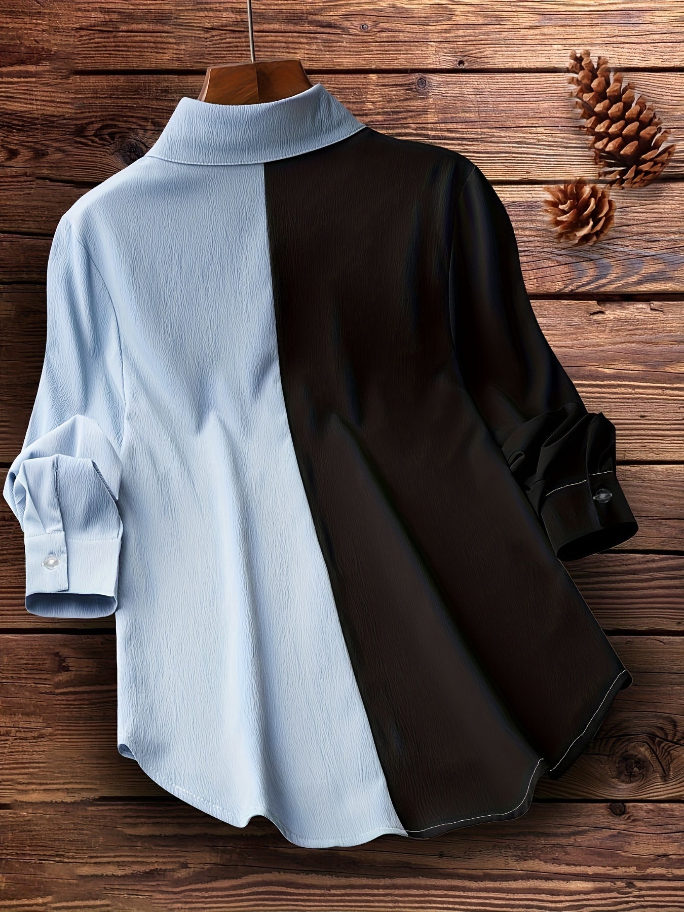  Colorblock Button Up Blouse
