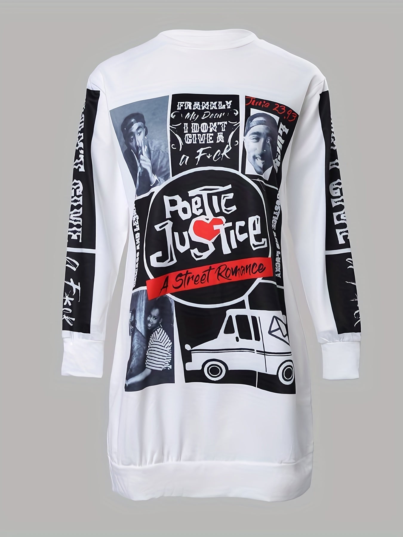  Graphic Print Long Sleeve Sweatshirt Dress