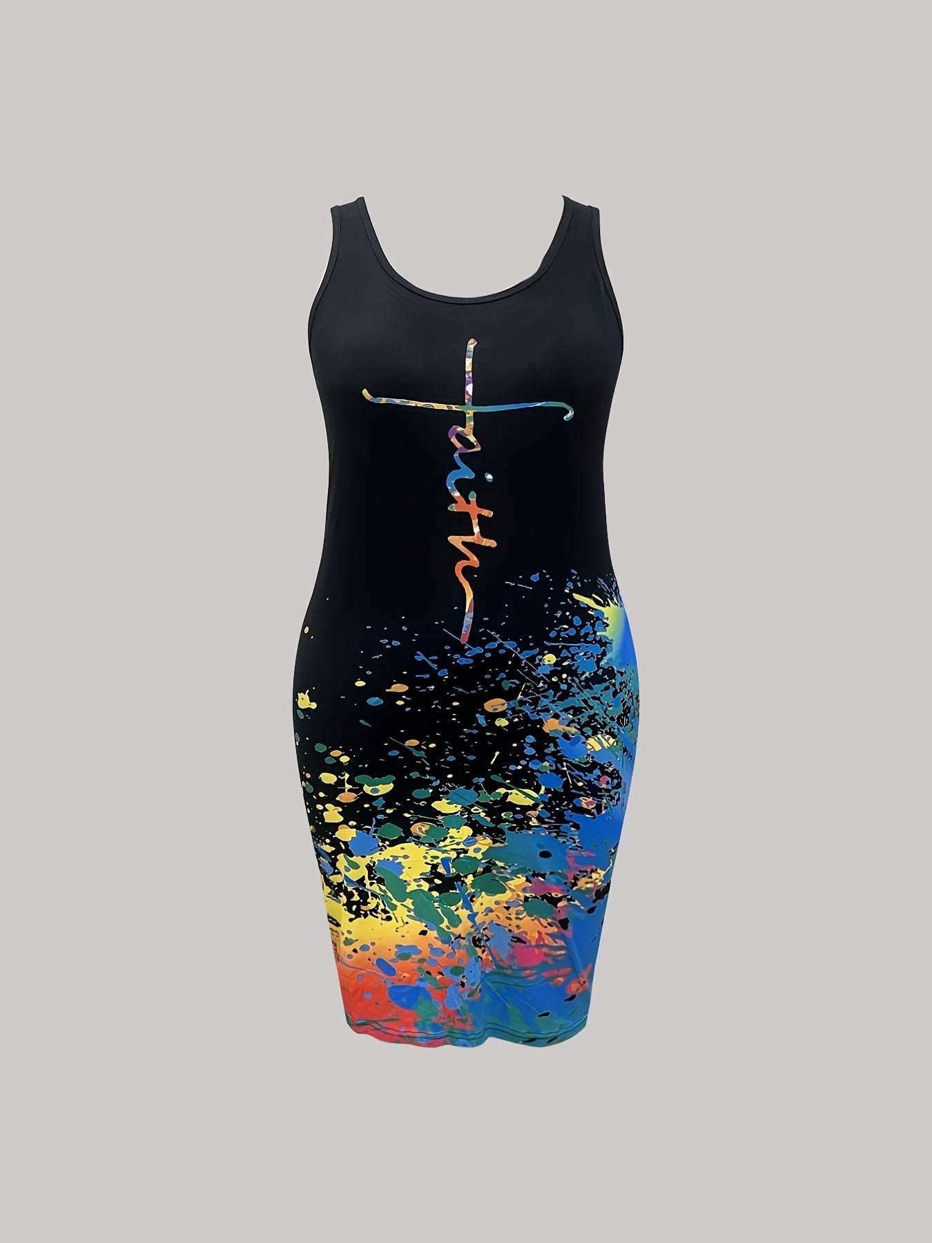  Casual Tank Dress Women's Plus Splash Painting & Art Letter Print