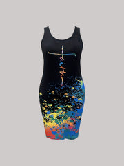  Casual Tank Dress Women's Plus Splash Painting & Art Letter Print