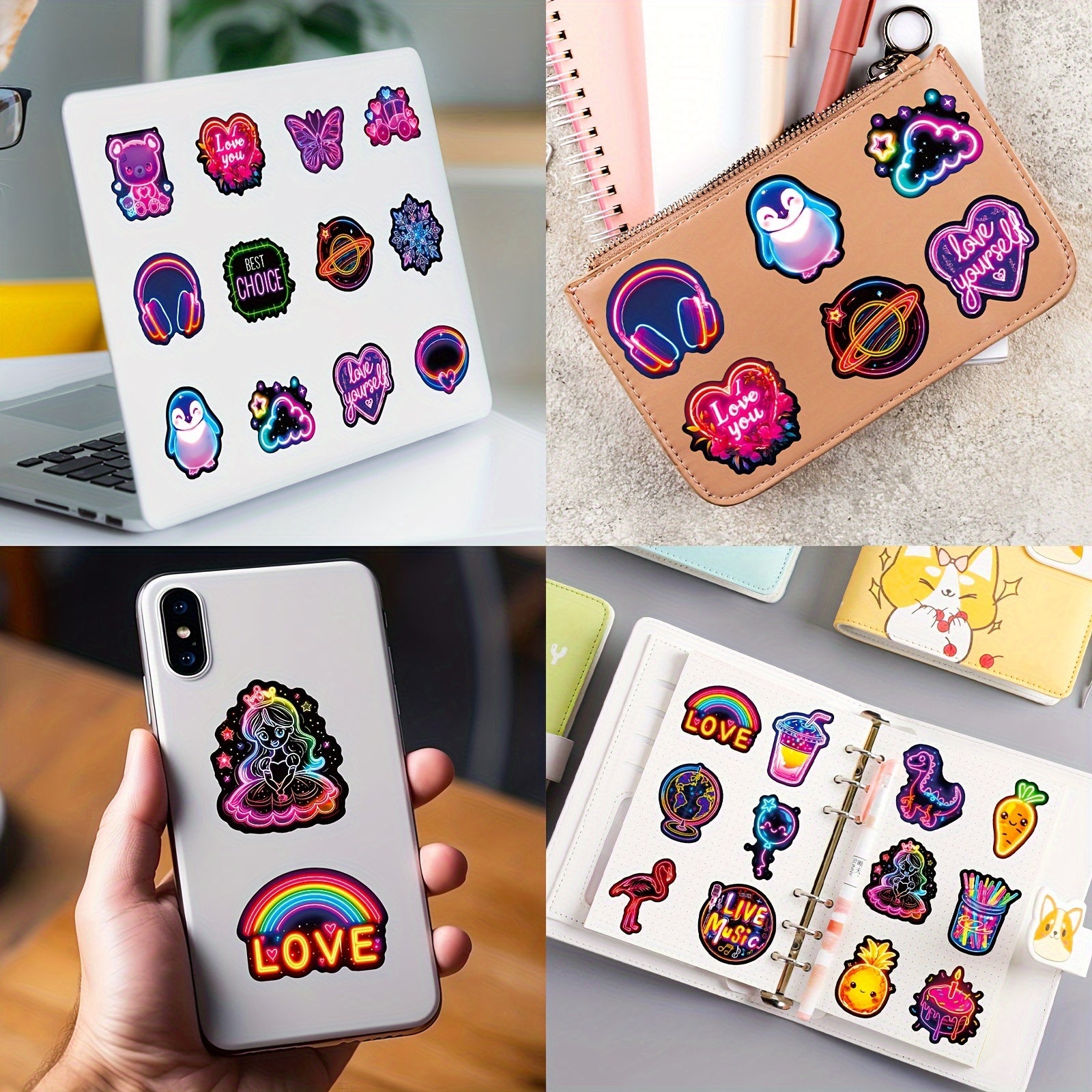 100 Rainbow Edge Doodle Stickers Purple & Mixed Colors