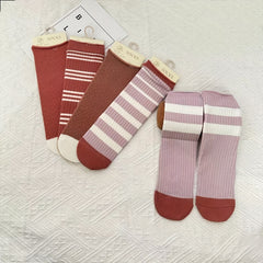 3 Pairs Striped Floor Socks Warm Mid Tube Women's Stockings