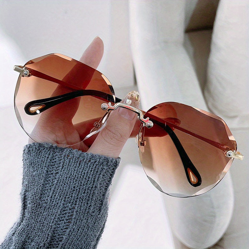 Oversize Rimless Gradient Lens Sunglasses UV Protection