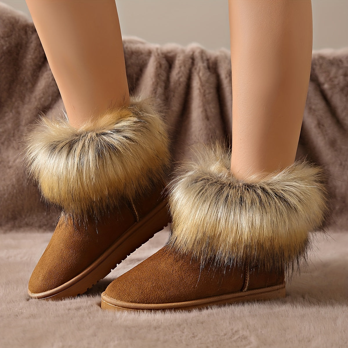 Women's Faux Fur Snow Boots Plush Thermal Non Slip Shoes