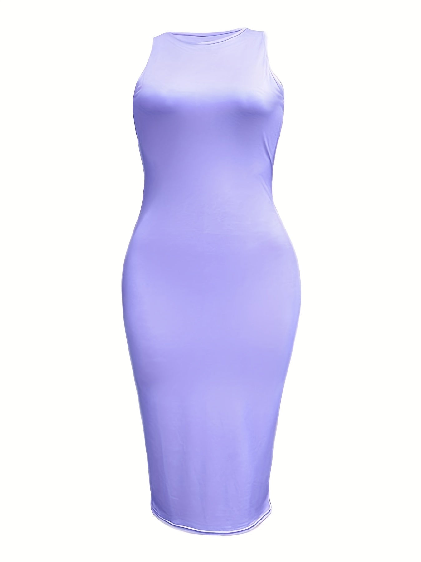  Casual Tank Dress Women's Plus Solid Round Neck Midi Bodycon Dress