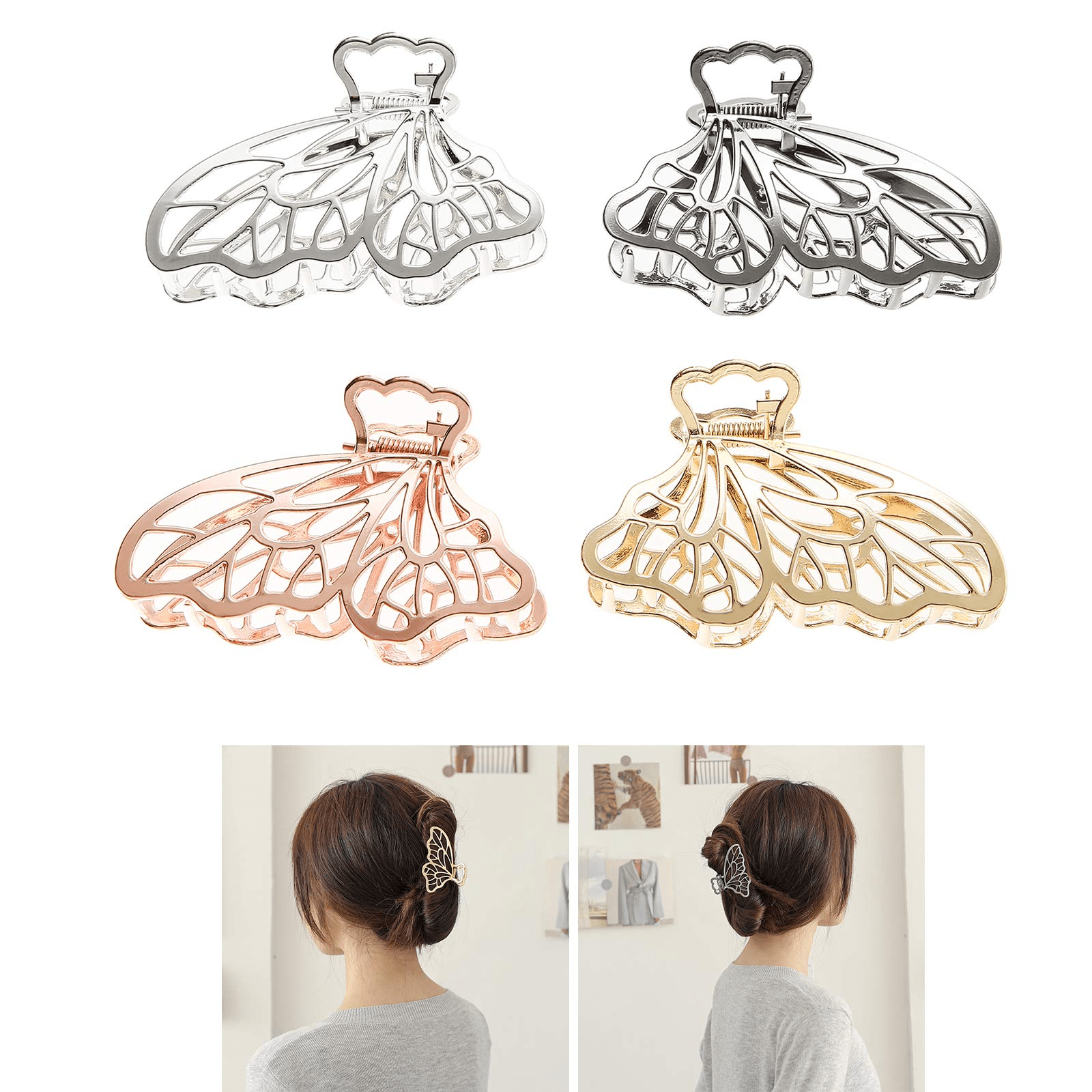 4pcs Butterfly Hair Clips Non Slip Rose Golden Thick Hair Thin Hair Claw