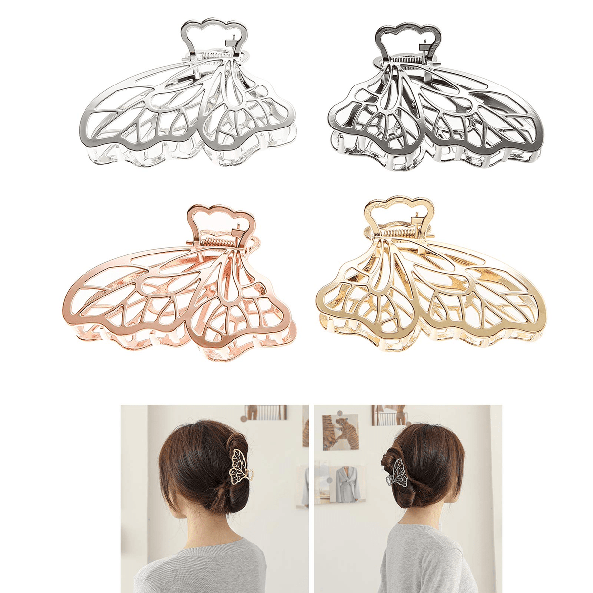4pcs Butterfly Hair Clips Non Slip Rose Golden Thick Hair Thin Hair Claw