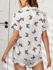 Butterfly Print Pajama Set Short Sleeve Top & Shorts Women's Sleepwear