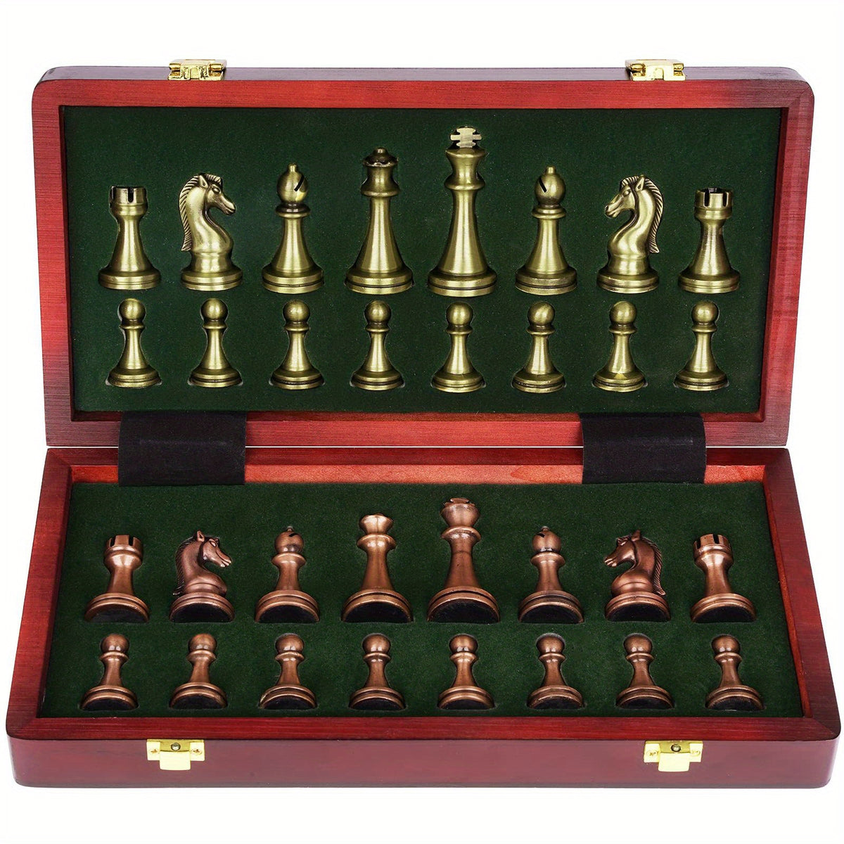 Wooden Chess Set with Metal Pieces in Foldable Box