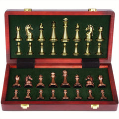 Wooden Chess Set with Metal Pieces in Foldable Box