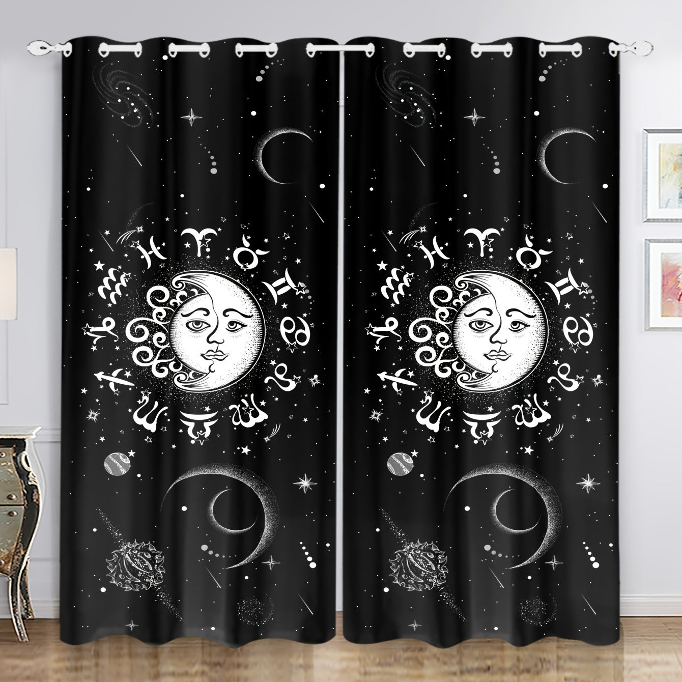 2pcs Sun Moon Curtain Set for Blackout Home Decor