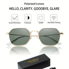 OUWEN Polarized Hexagon Square Sunglasses For Men Small Geometric Polygon