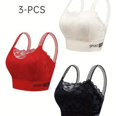 3pcs Lace Push Up Bras Women's Lingerie