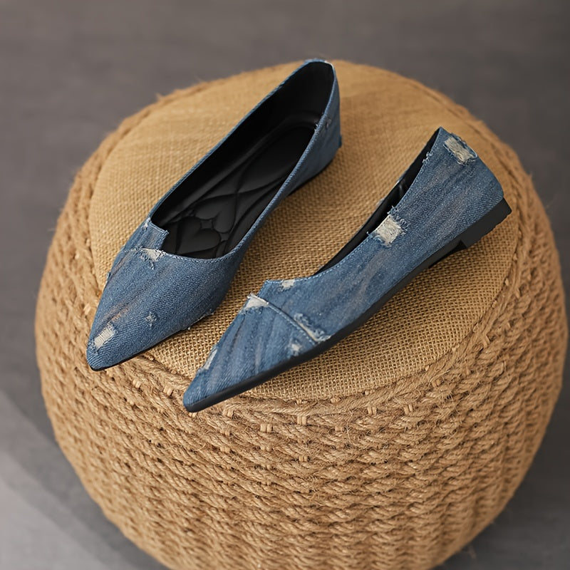 Women's Ripped Denim Flat Shoes Slip On Lightweight Walking Shoes