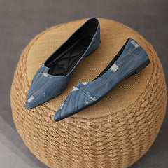 Women's Ripped Denim Flat Shoes Slip On Lightweight Walking Shoes
