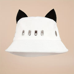Y2K Hollow Cat Ears Bucket Hat Hip Hop Hot Sun Beach Hats