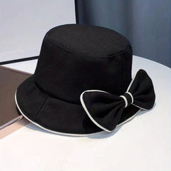 Bowknot Bucket Hat Solid Sunscreen Basin Hats Cotton Beach Cap