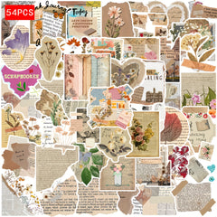54pcs Retro Art Series Waterproof PVC Adhesive Stickers - Vintage Design