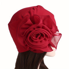 Lace Plate Flower Turban Cap Elastic Head Wrap Solid Bonnet Head Scarf Women