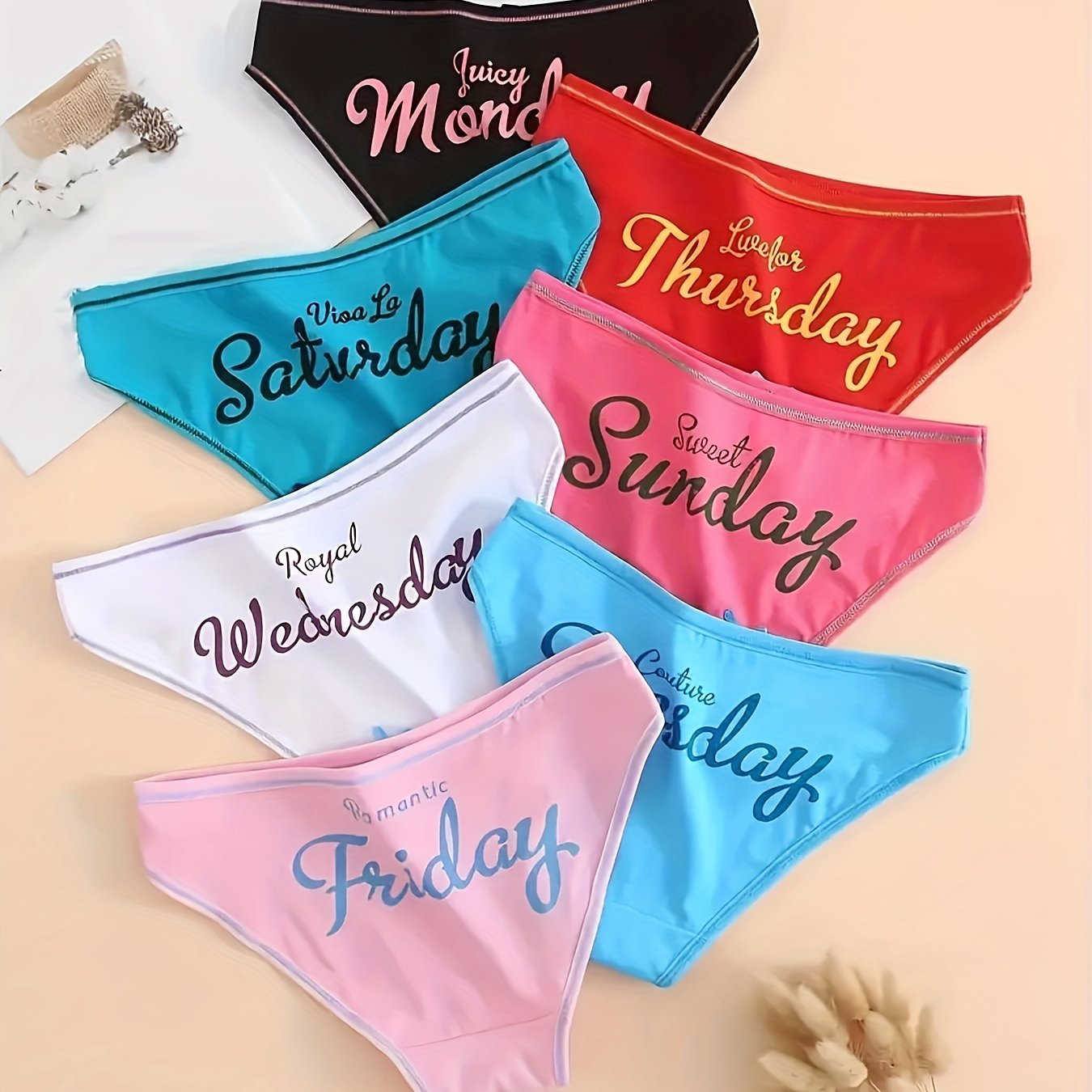 7pcs Letter Print Briefs Women's Lingerie & Underwear