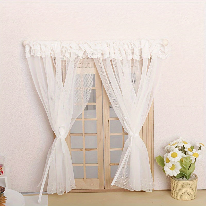 Dollhouse Lace Trim Window Curtain for Fairy Decor