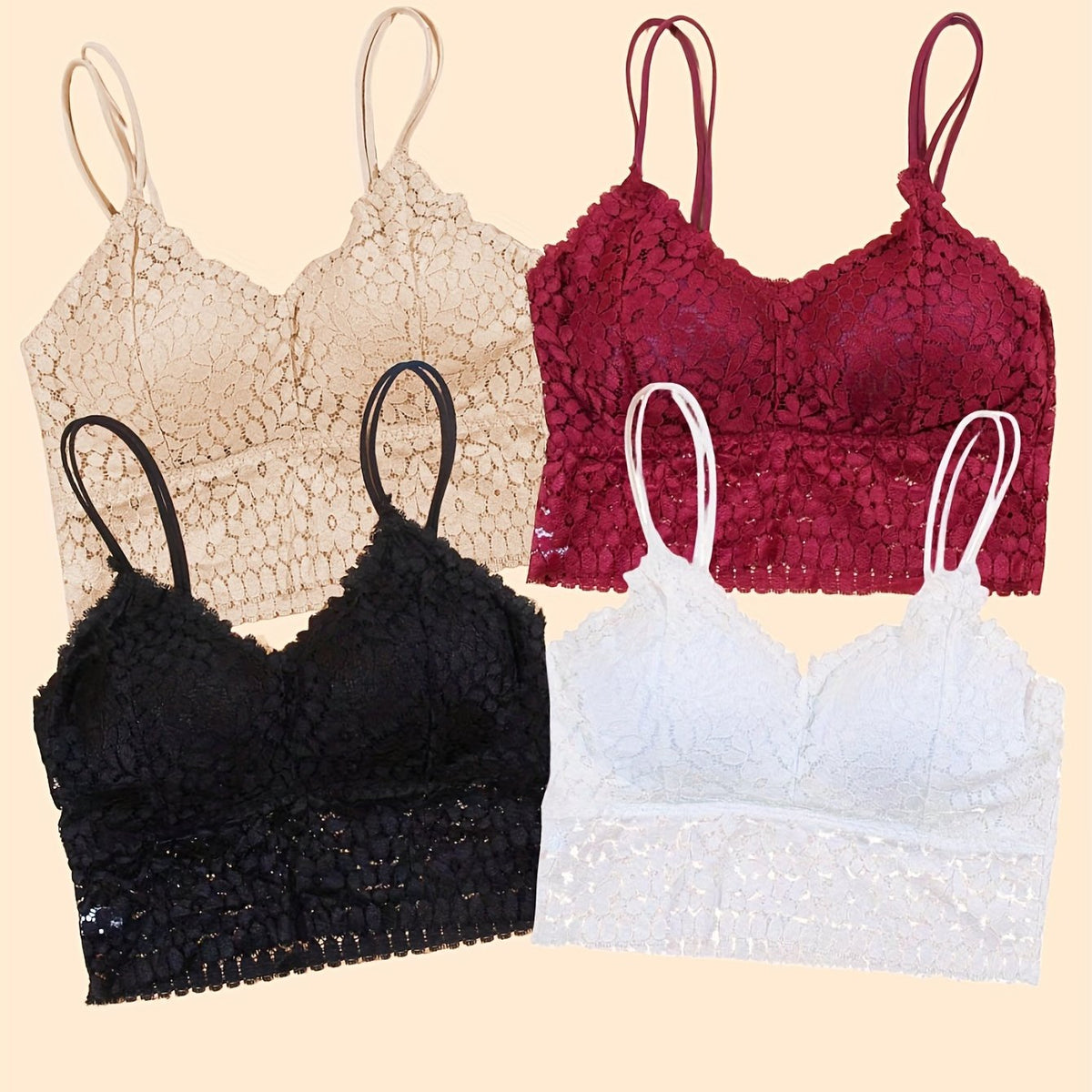 4pcs Lace Wireless Bras Comfy & Breathable Bra Women's Lingerie
