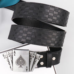 Men's Smooth Buckle PU Belt Playing Card Design