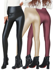 Fleece Lined Faux Leather Yoga Leggings Warm Sports Tight Pants