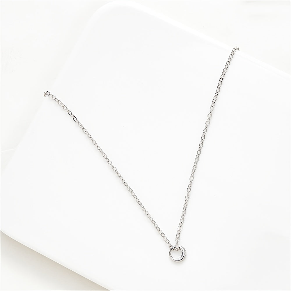 Small Ring Pendant Necklace Silver Alloy Elegant Women Girls