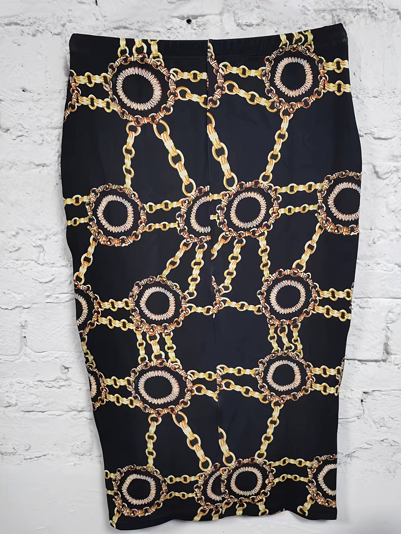  Chain Print High Rise Bodycon Midi Skirt